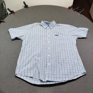 Chaps Men's Large Gingham Shirt Blue White Micro Check Short Sleeve Easy Care L
